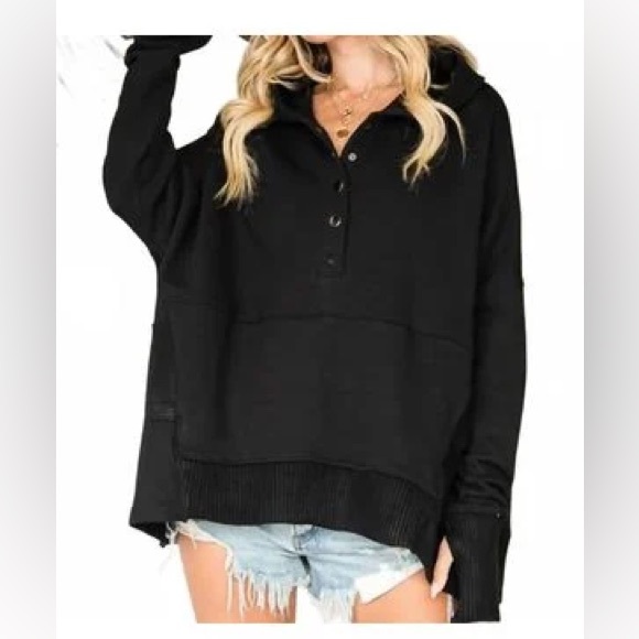 BUCKETLIST Tops - Bucket List Black Hoodie French Terry washed looked boho oversized sz M